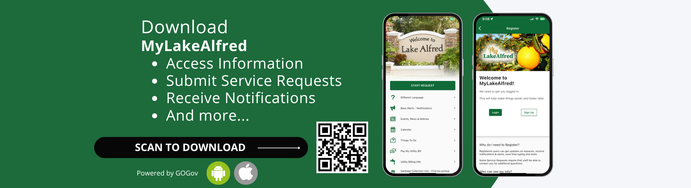 MyLakeAlfred App Website Banner with details on how to download the app